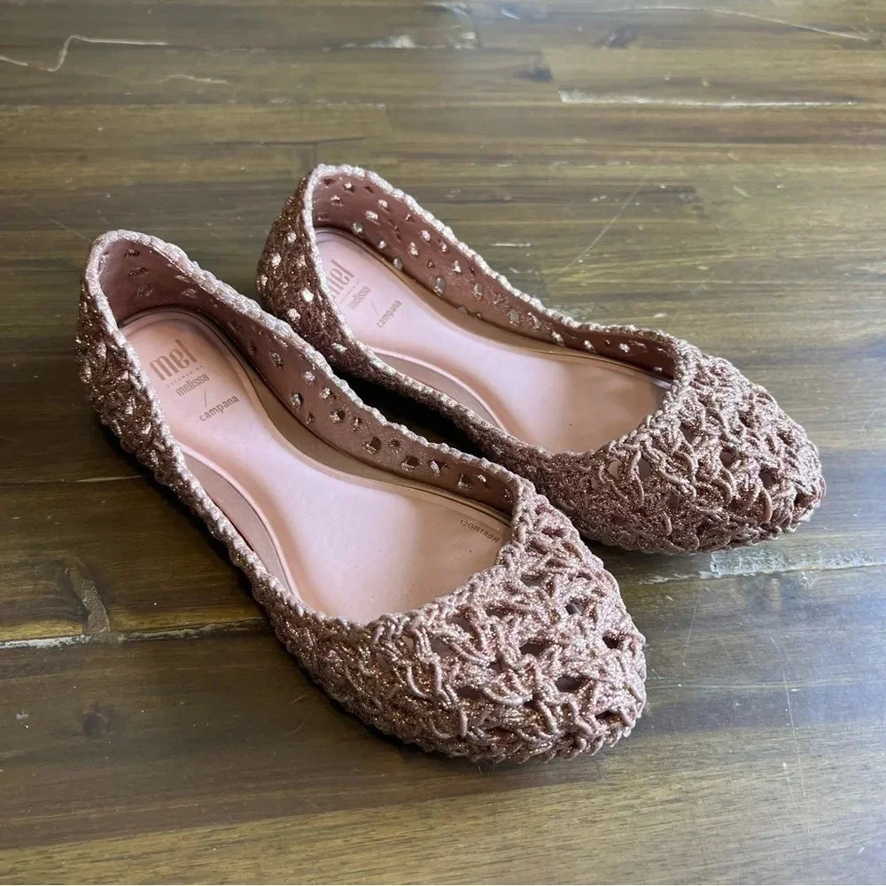 Mel By Melissa Campana Chrochet Rose Gold  Glitter Flats